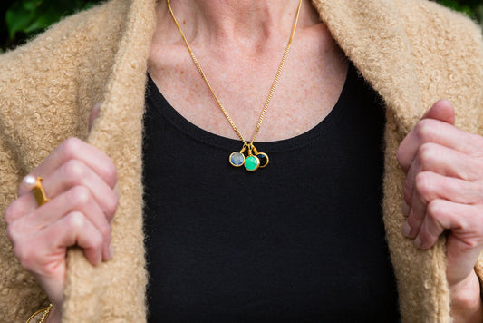3 Gemstone Wire Wrap Pendants with 24k Gold Fill Chain