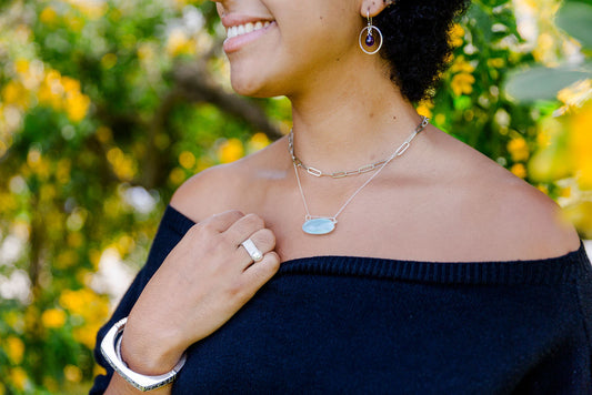 Chalcedony and Sterling Silver Floating Necklace