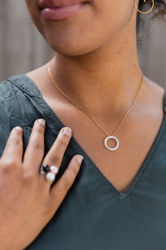 Mixed Metal Silver Circle & 24k Gold Fill Chain