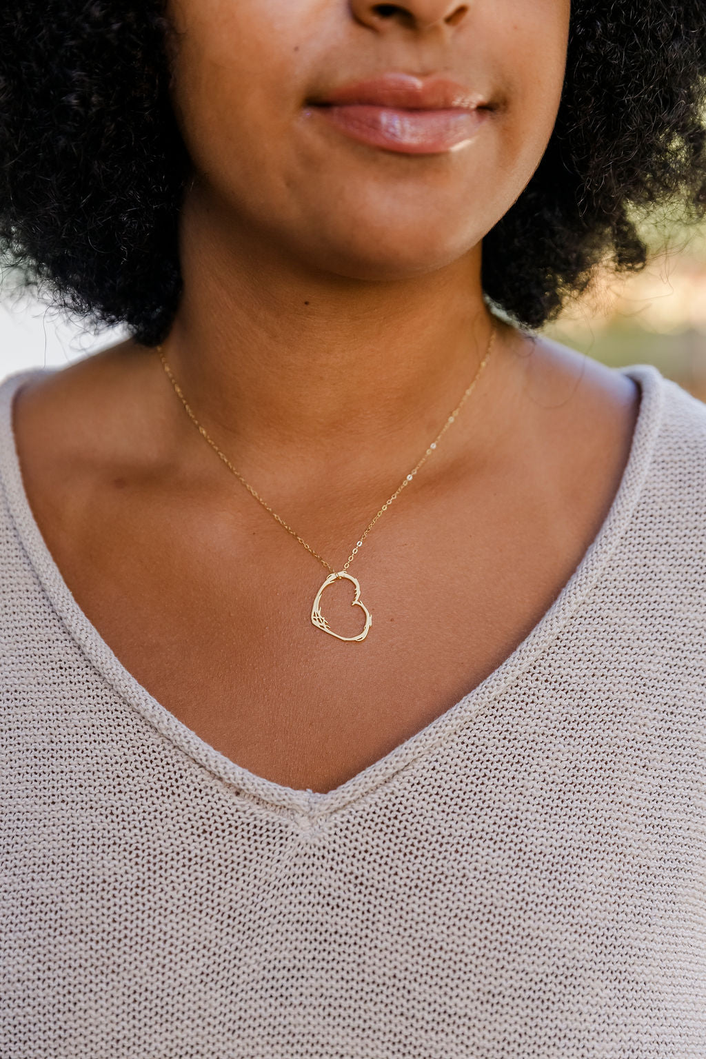 Open Heart Brushed 14k Gold Fill Pendant Necklace