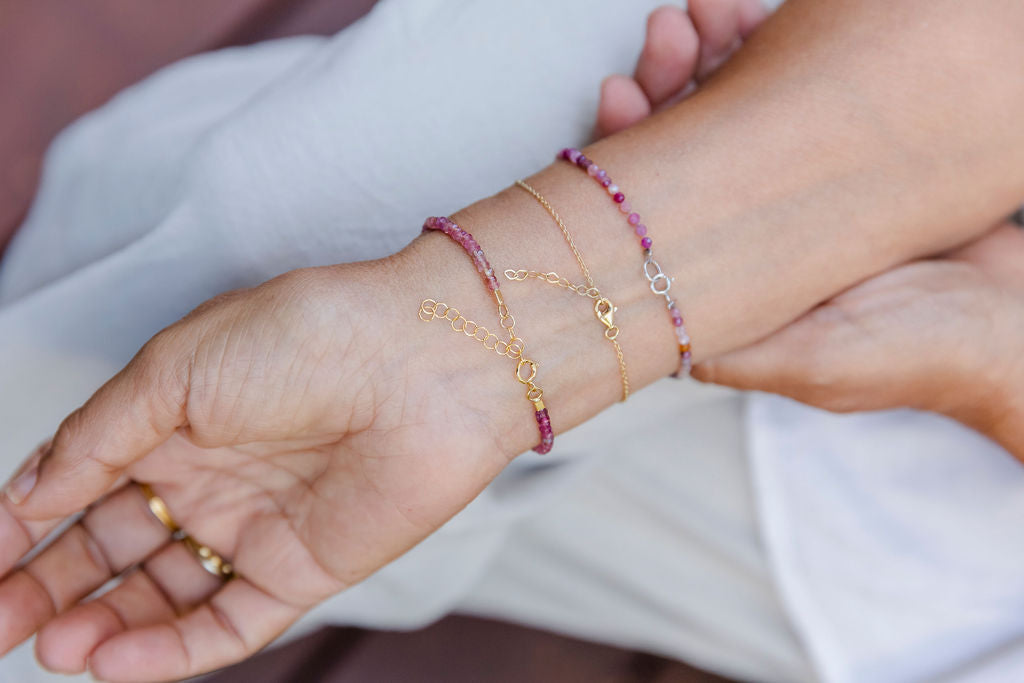 Garnet Bead Bracelet 14k Gold Fill Adjustable