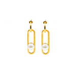 Floating Pearl and Oval 24k Gold Fill Dangle Stud Earrings