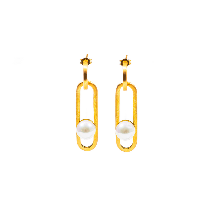 Floating Pearl and Oval 24k Gold Fill Dangle Stud Earrings