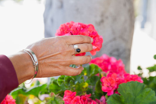 White Pearl & Twisted Sterling Silver Stack Ring