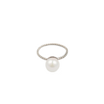 White Pearl & Twisted Sterling Silver Stack Ring