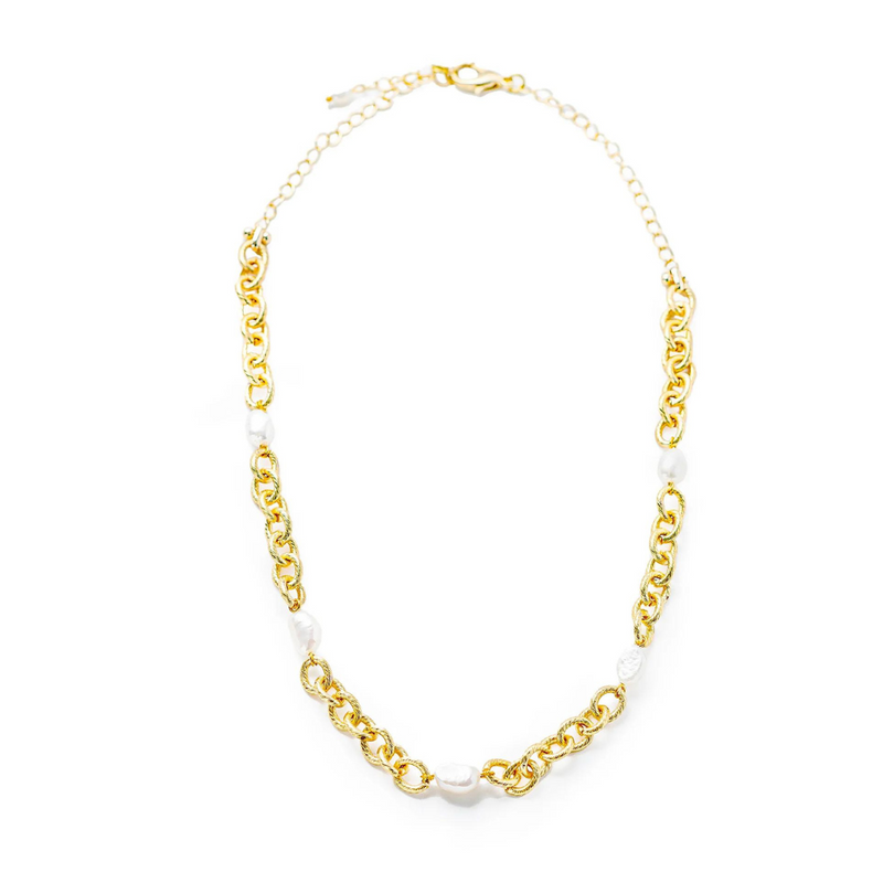5 Pearl and Gold Vermeil Circle Link Necklace