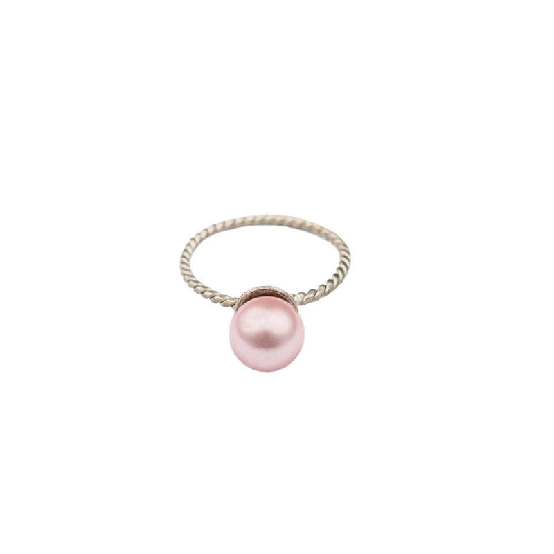 Pink Pearl & Twisted Sterling Silver Stack Ring
