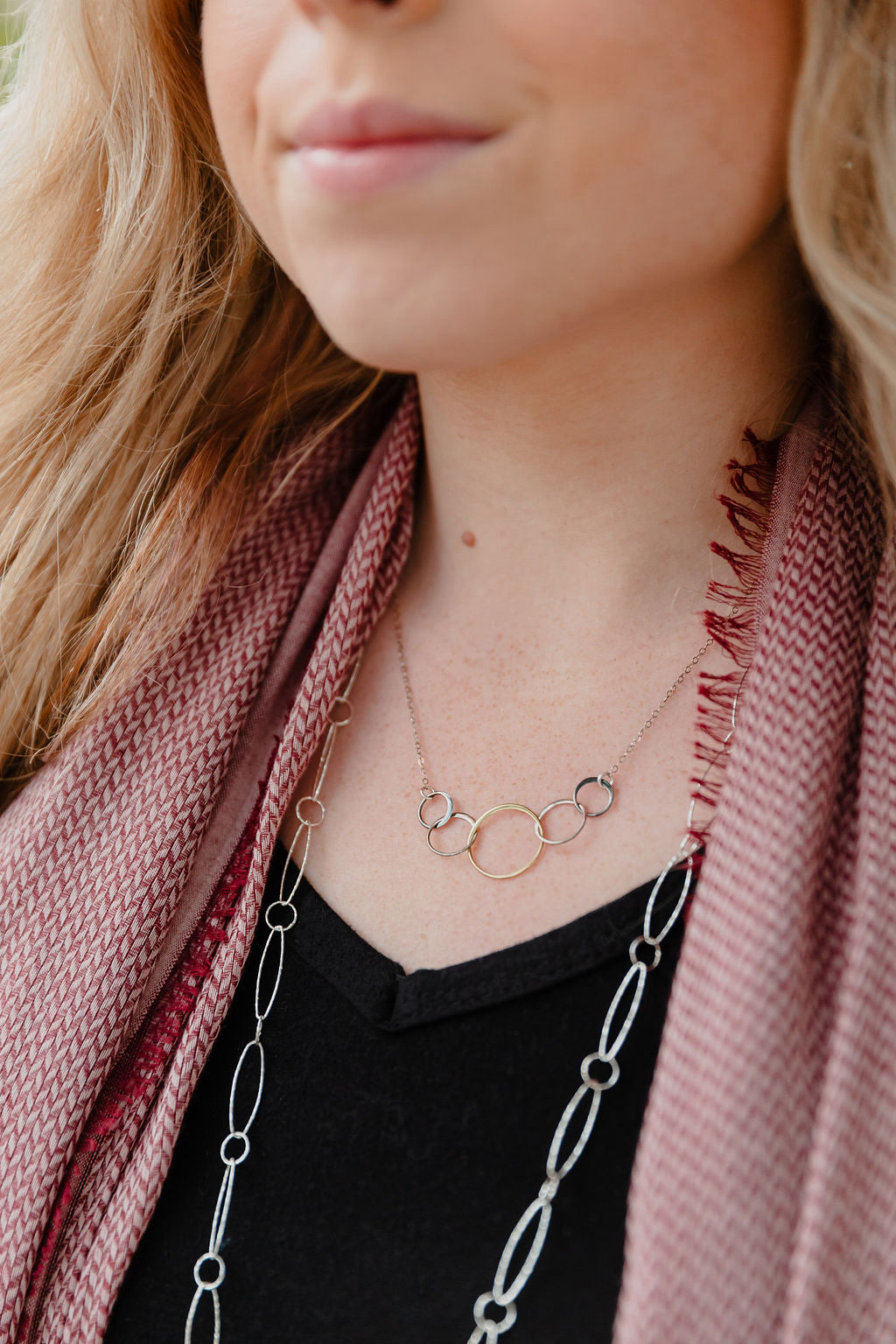 5 Interlocking Mixed Metal Circle Necklace