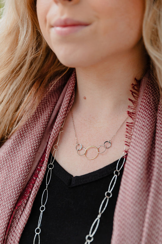 5 Interlocking Mixed Metal Circle Necklace