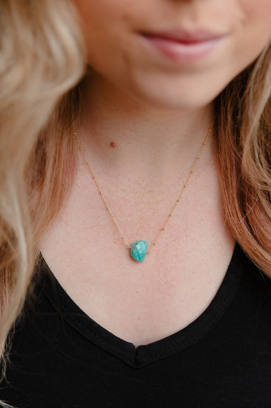 Amazonite ½ Moon Pendant with 14k Gold FillChain Necklace