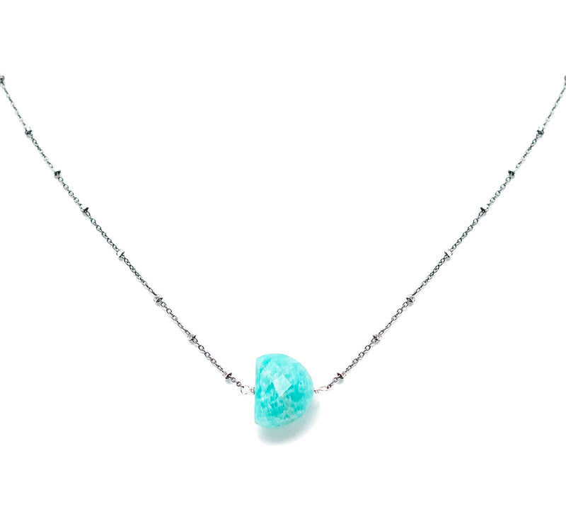 Amazonite ½ Moon Pendant & Sterling Silver Chain Necklace