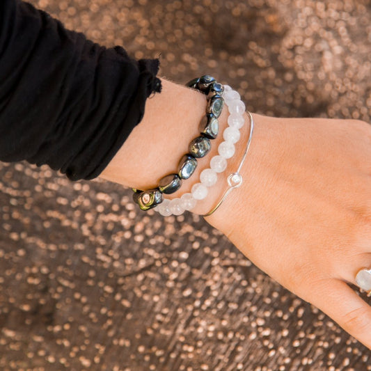 Bracelet - Antika - Thin Bracelet with Crystal Stone - Silver - Beksan Designs