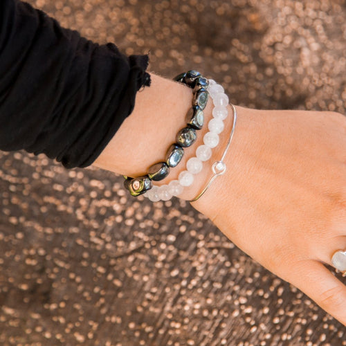 Bracelet - Antika -  Thin Bracelet with Crystal Stone - Silver - Beksan Designs