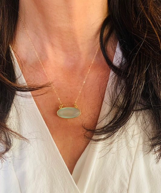 Chalcedony Horizontal Floating Pendant Necklace (available in silver and 14k gold fill)