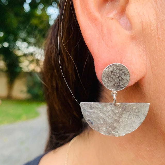 Geo Silver Half Moon Stud Earrings