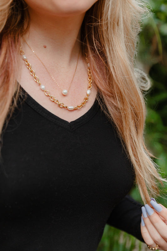 5 Pearl and Gold Vermeil Circle Link Necklace