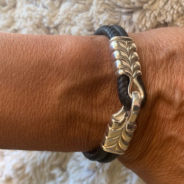 Leather and Silver Bracelet Hook & Eye Closure