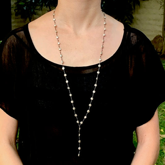 Lariat Zinc/Silver Grey Leather Necklace