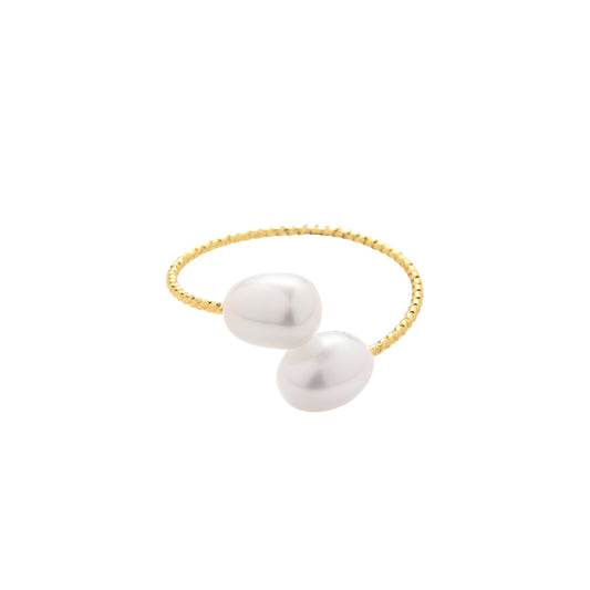Pearl Wrap Gold Fill ring with two pearls on a white background