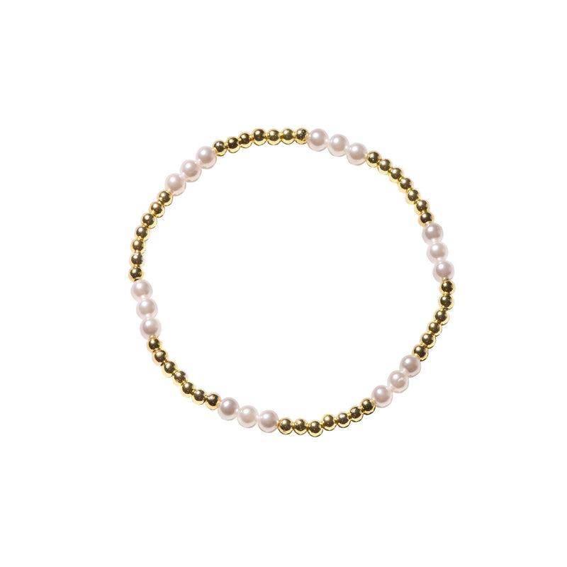 3 Pearl and 14k Gold Bead Stretch Bracelet