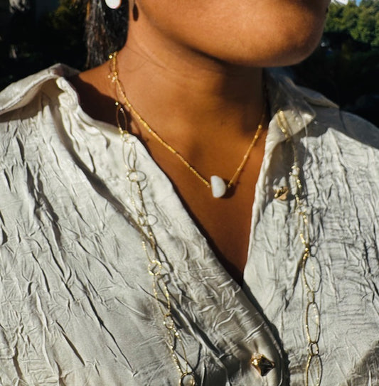 Moonstone Pendant 1/2 Moon Shape Gold Chain Necklace