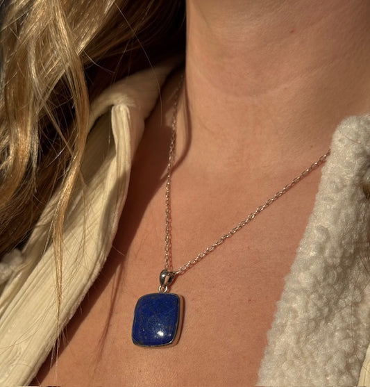 Lapis Square Gemstone Silver Necklace