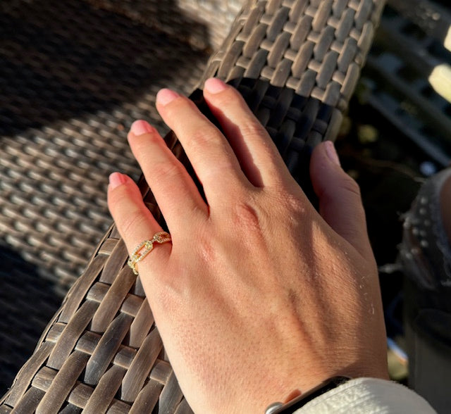 Crystal Chain Link Gold Fill Ring