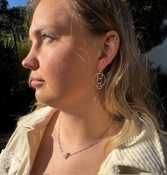 Moonstone Pendant 1/2 Moon Shape Oxidized Silver Chain Necklace