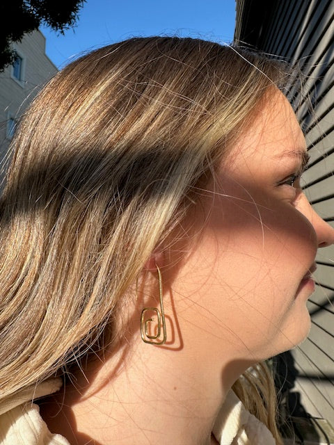 Gold Square Swirl Dangle Earrings