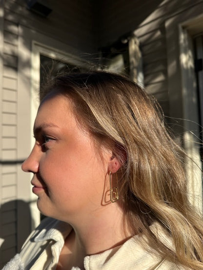 Gold Square Swirl Dangle Earrings