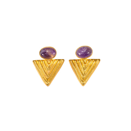 Amethyst 24k Gold Fill Triangle Stud Earrings