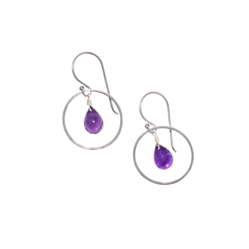Amethyst Circle Sterling Silver Dangle Earrings