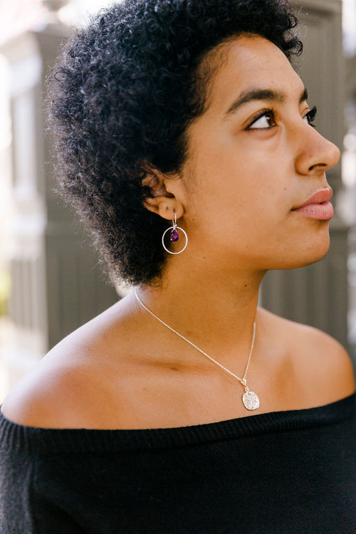 Amethyst Circle Sterling Silver Dangle Earrings