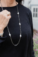 Baroque Pearl and Oxidized Silver Long Necklace 36"