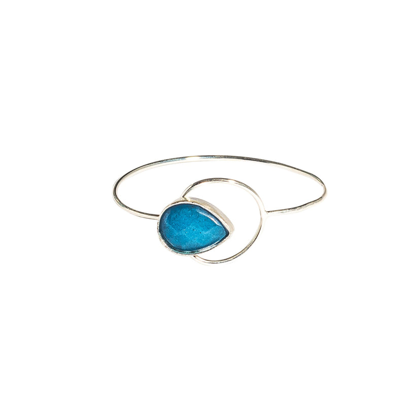 Blue Quartz Teardrop Hook & Eye Silver Bracelet