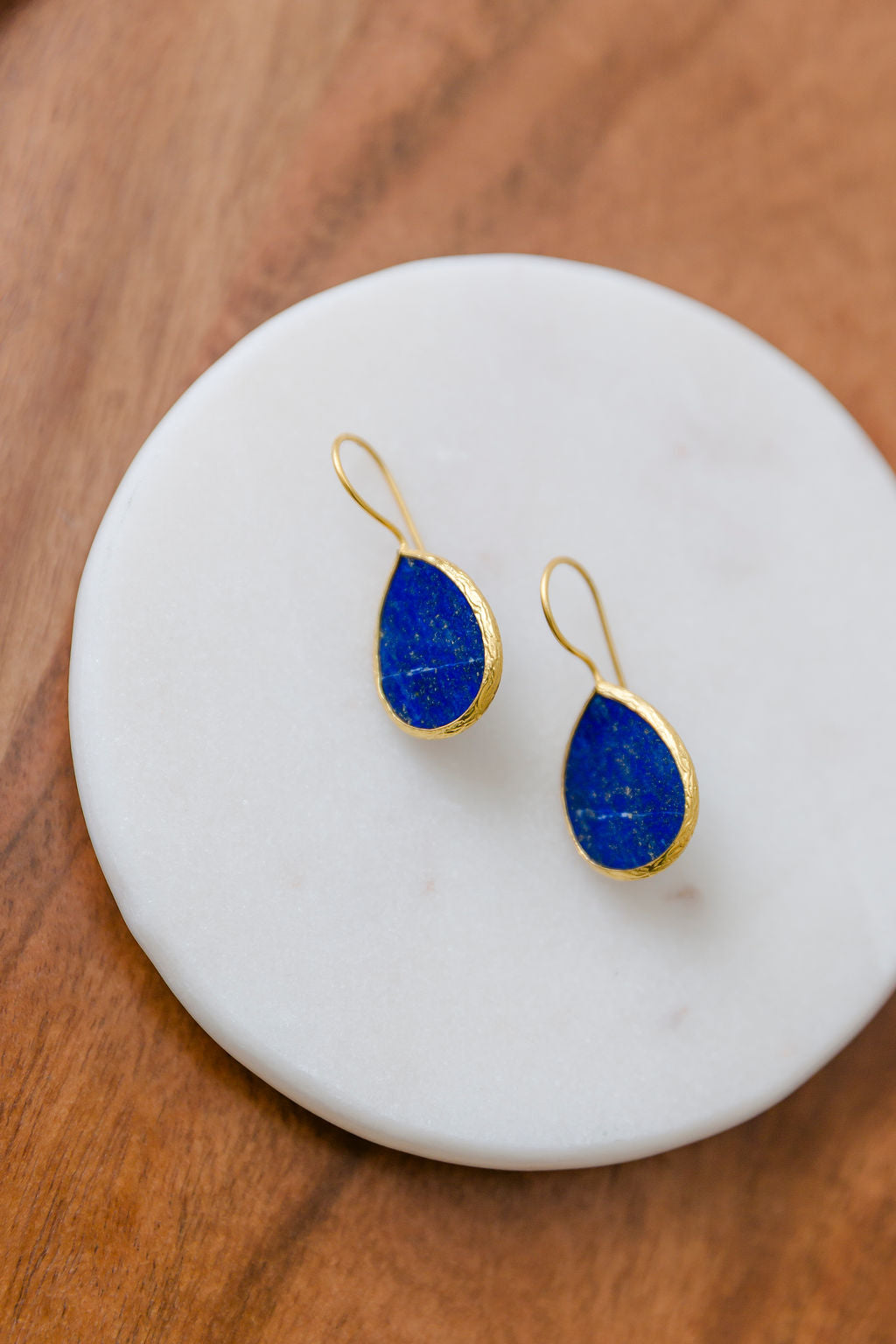 Blue Lapis Slice Teardrop with 24k Gold Fill Earrings