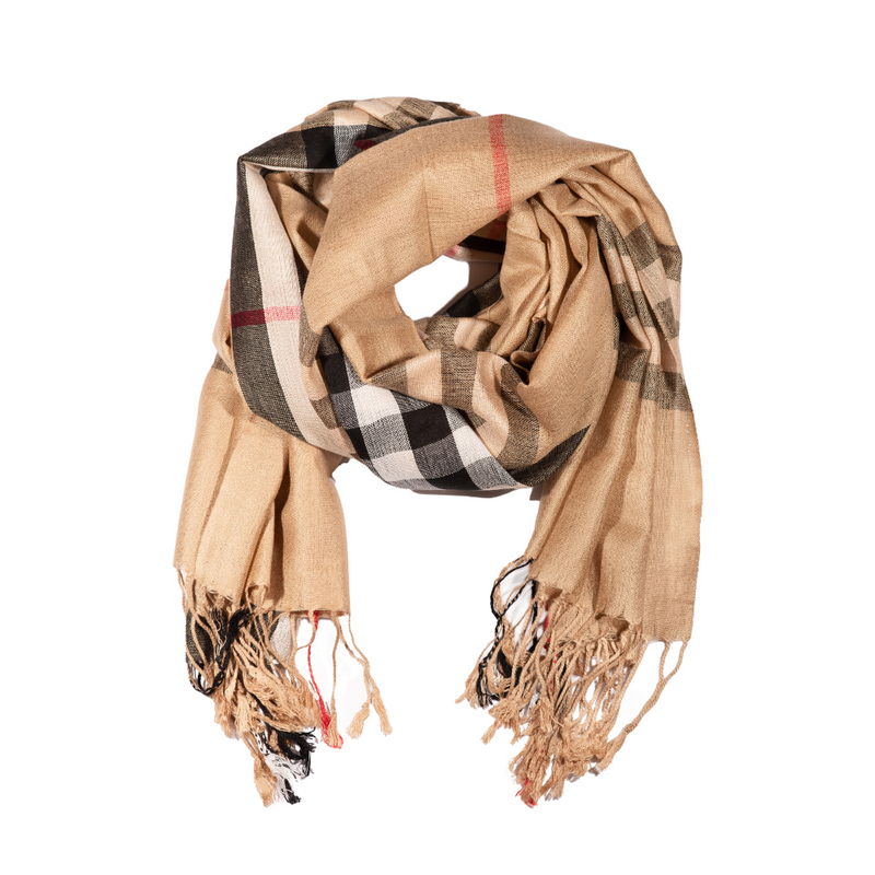 Scarf - Cotton & Silk - Camel Red and Black