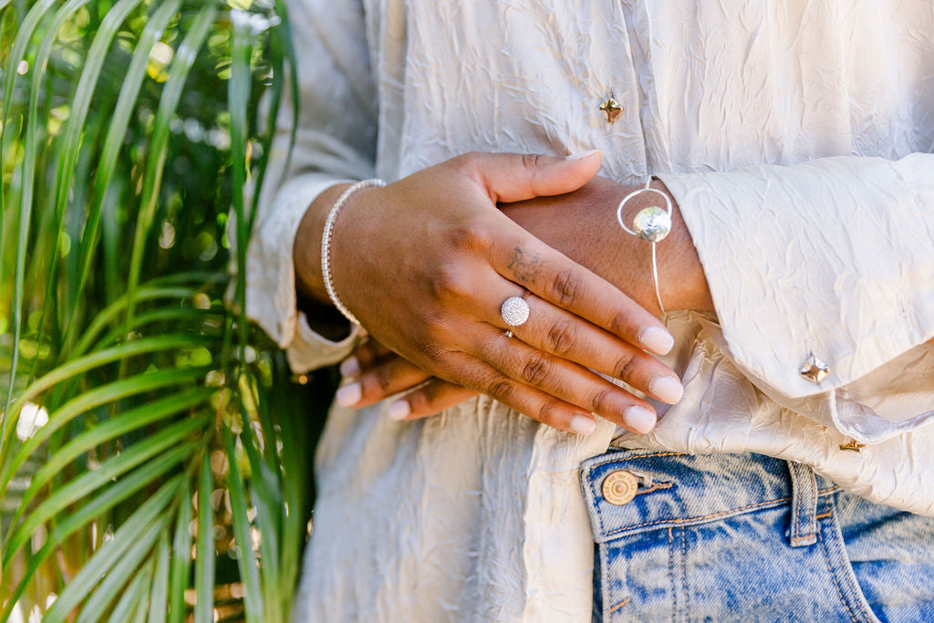 Small Crystal Circle Sterling Silver Hook & Eye Bracelet