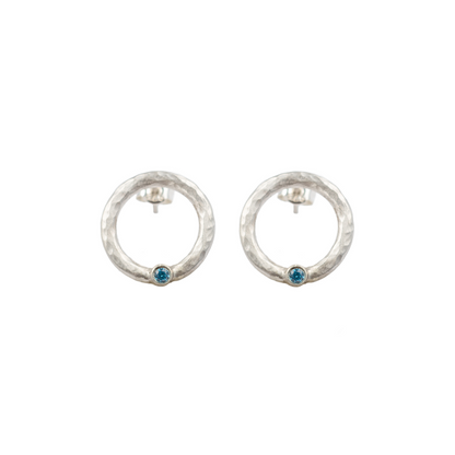 Circle& Blue Crystal Stud Earrings (matte silver finish)