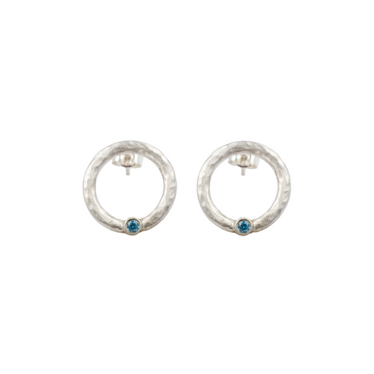 Circle& Blue Crystal Stud Earrings (matte silver finish)