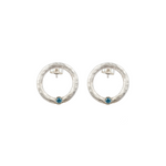 Circle& Blue Crystal Stud Earrings (matte silver finish)