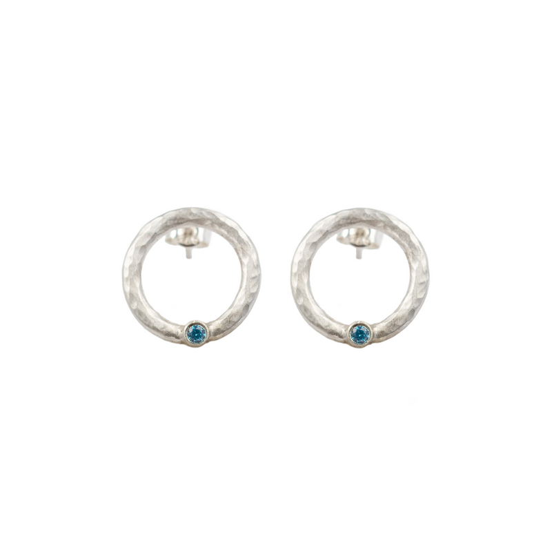 Circle& Blue Crystal Stud Earrings (matte silver finish)