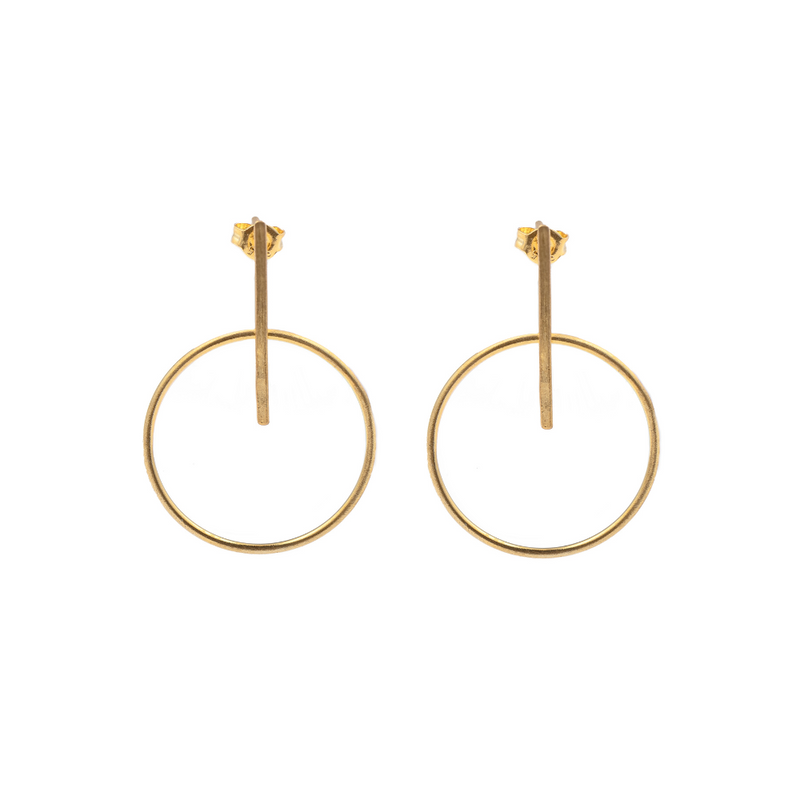 Circle & Bar 24k Gold Fill Stud Earrings Small