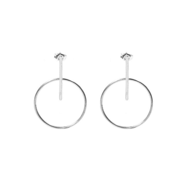 Circle & Bar Silver Stud Earrings Small