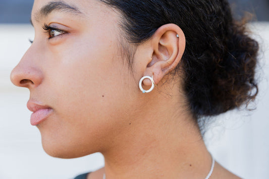 Circle& Blue Crystal Stud Earrings (matte silver finish)