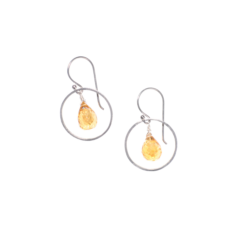 Citrine Sterling Silver Circle Dangle Earrings