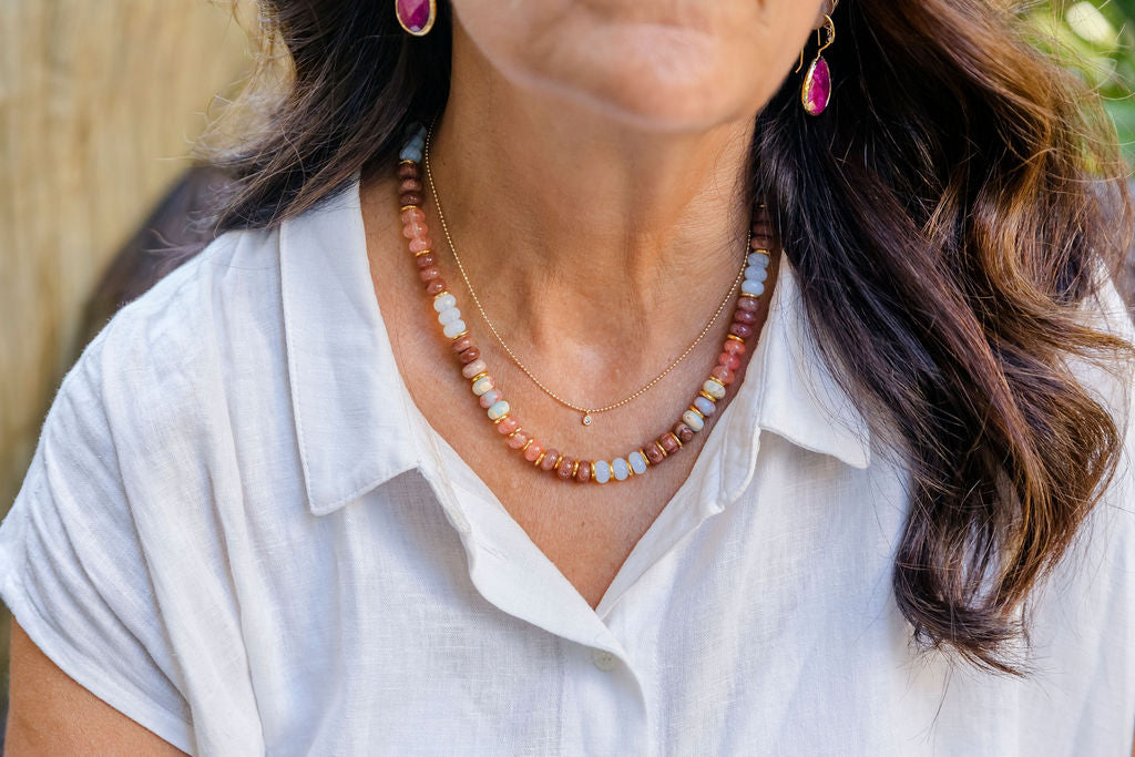 Agate, Aquamarine & Rose Quartz Beaded Necklace