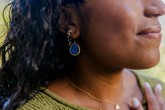 Blue Lapis Slice Teardrop with 24k Gold Fill Earrings