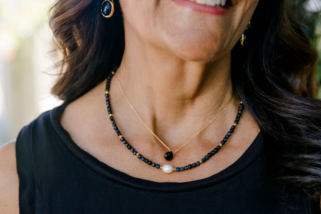 Black Onyx and 14k Gold Fill Pendant Necklace