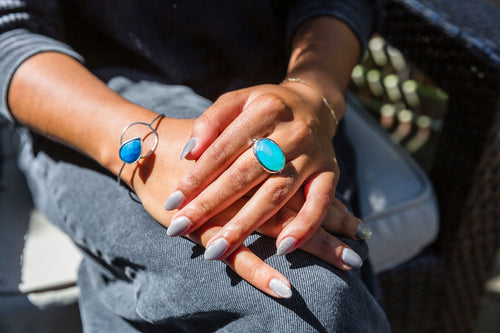 Chalcedony Sterling Silver Horizontal L Ring